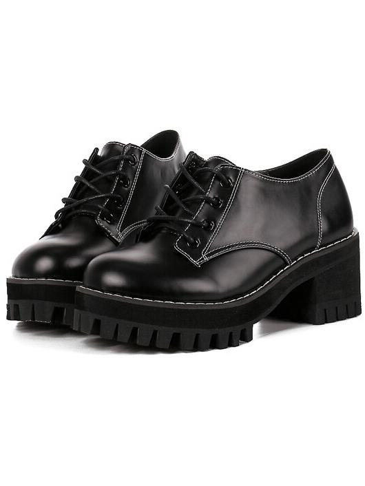 Romwe Black Chunky Heel Round Toe Casual Pumps