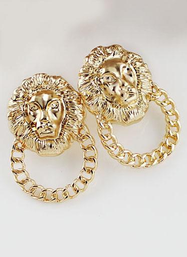 Romwe Gold Lion Chain Earrings