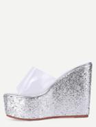 Romwe Sheer Block Open Toe Silver Wedge Sandals