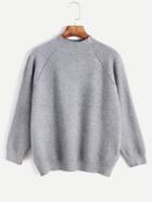 Romwe Pale Grey Mock Neck Raglan Sleeve Sweater
