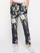 Romwe Flower Print Tapered Drawstring Pants