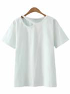 Romwe White Short Sleeve Cut Out Casual T-shirt