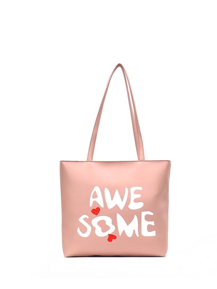 Romwe Slogan Print Tote Bag