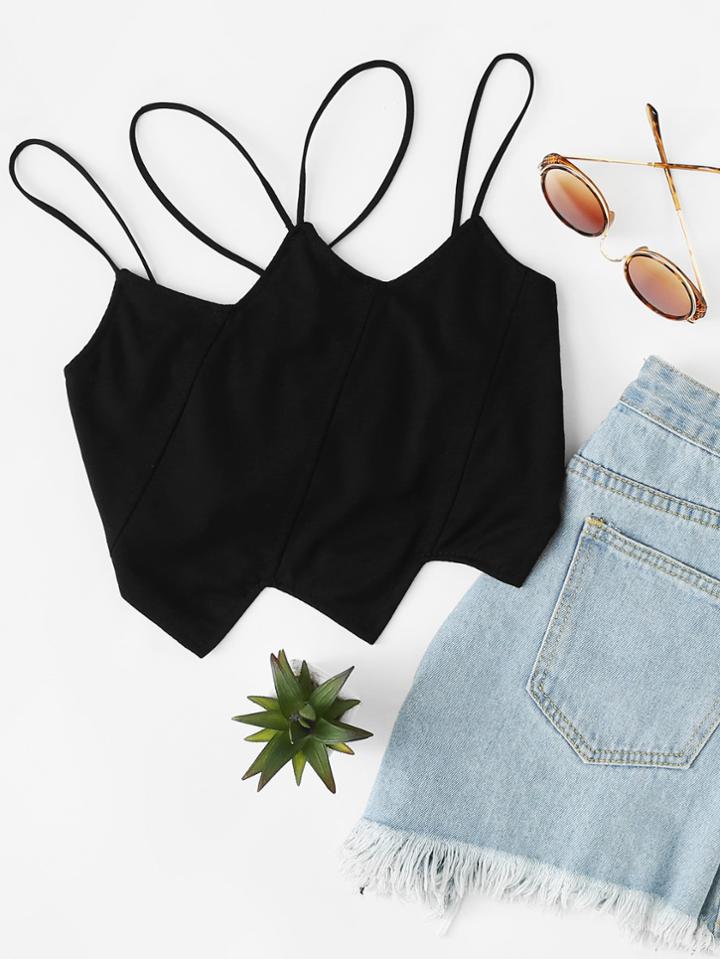 Romwe Chevron Hem Cami Crop Top