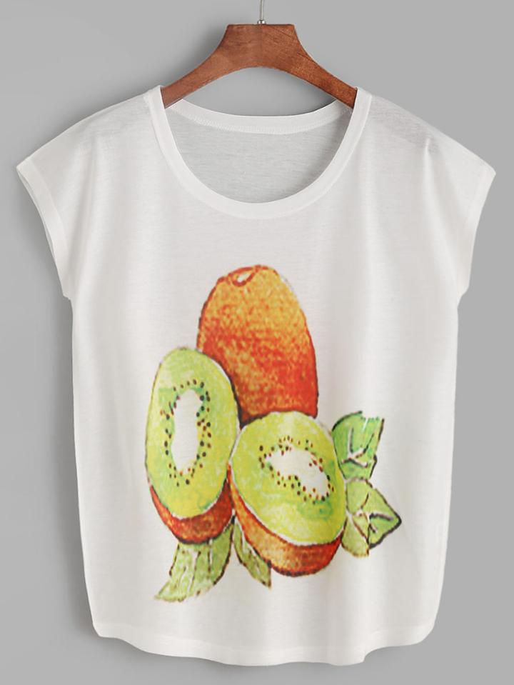 Romwe Kiwi Fruit Print T-shirt
