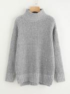 Romwe Marled Knit Slit Stepped Hem Jumper