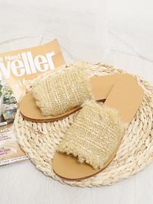 Romwe Raw Trim Straw Flat Sandals