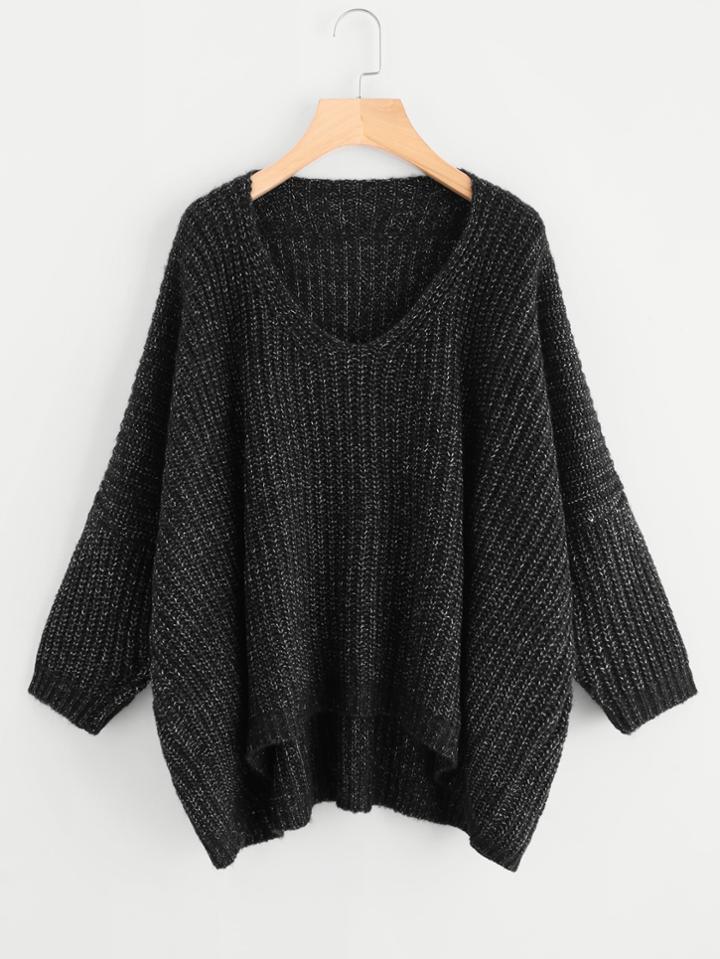 Romwe Drop Shoulder Dip Hem Oversize Jumper