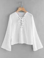 Romwe Crisscross V Neck Bell Sleeve Cover Up