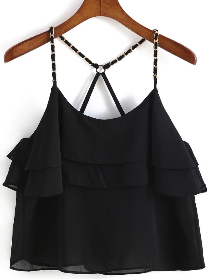 Romwe Spaghetti Strap Ruffle Chiffon Cami Top
