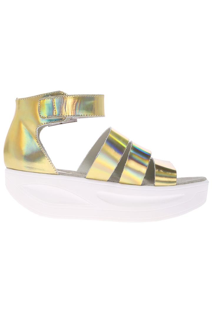 Romwe Romwe Hollow Platform Zippered Gold Sandals