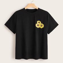 Romwe Plus Sunflower Print Tee