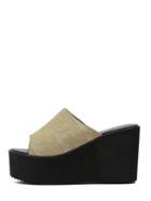 Romwe Apricot Peep Toe Letters Print Wedge Slippers