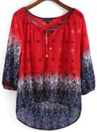 Romwe Dip Hem Tribal Print Top