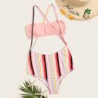 Romwe Bandeau Top With Striped Suspender Two Piece Swim