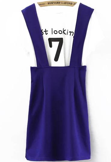 Romwe Letter Print Top With Straps Blue Skirt