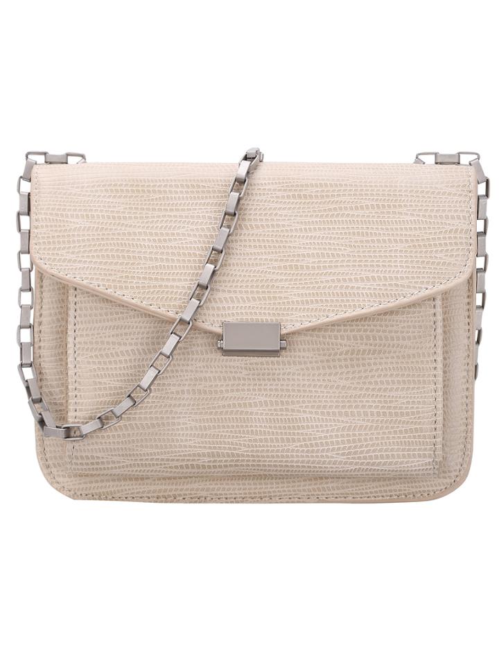 Romwe Beige Lizard Embossed Chain Flap Bag