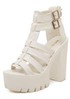 Romwe White Chunky High Heel Buckle Pu Sandals