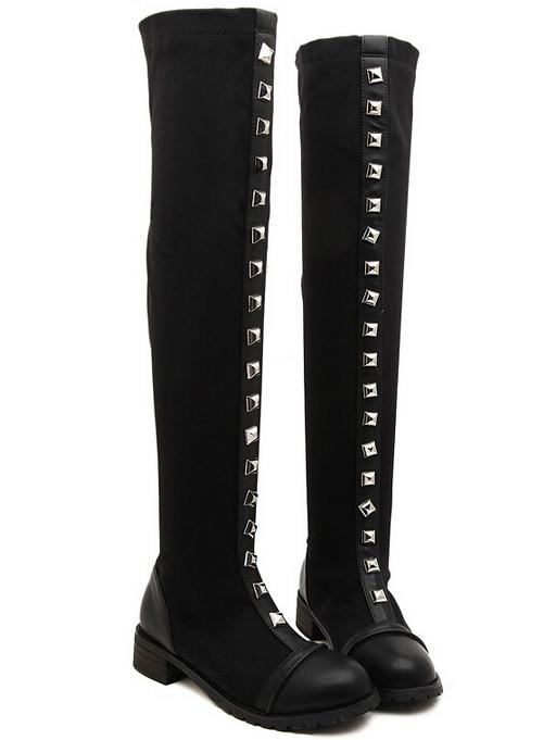 Romwe Black Studded Tall Boots