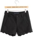 Romwe Woolen Bottom Wave Black Shorts