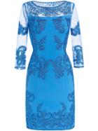 Romwe Blue Round Neck Half Sleeve Contrast Gauze Embroidered Dress