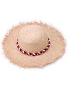 Romwe Braided Rope Pom Pom Embellished Raw Edge Straw Hat