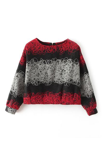 Romwe Color Block Red Midriff Sweatshirt