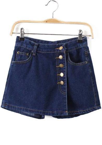 Romwe Single-breasted Denim Shorts