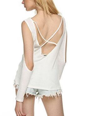 Romwe Open Shoulder Crisscross Back Top - White