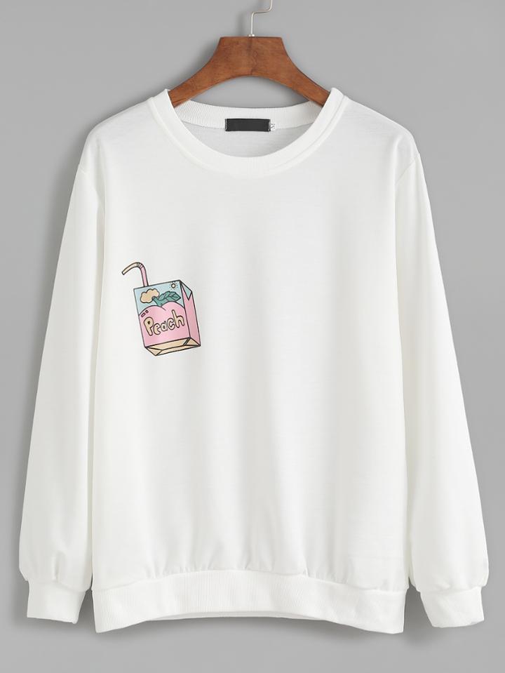 Romwe White Drawing Print Sweatshirt