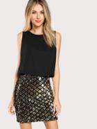 Romwe Two Tone Sparkle Combo Dress