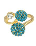 Romwe Blue Double Rhinestone Ball Women Stone Ring