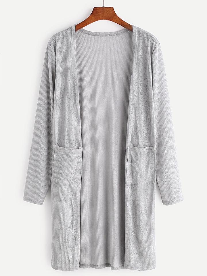 Romwe Grey Slit Side Pockets Cardigan
