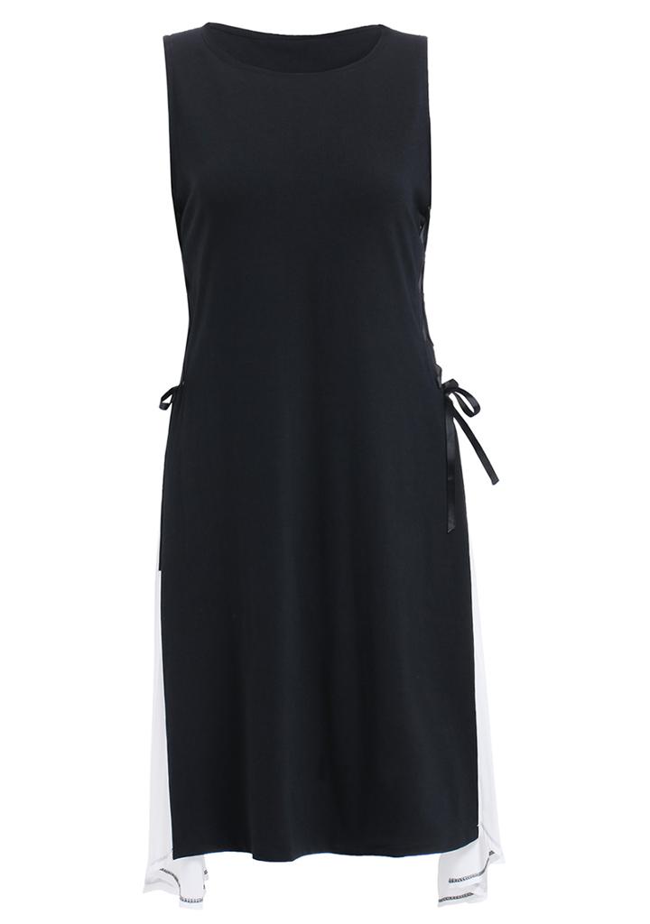Romwe Sleeveless Color-block Side Lace Up Shift Dress