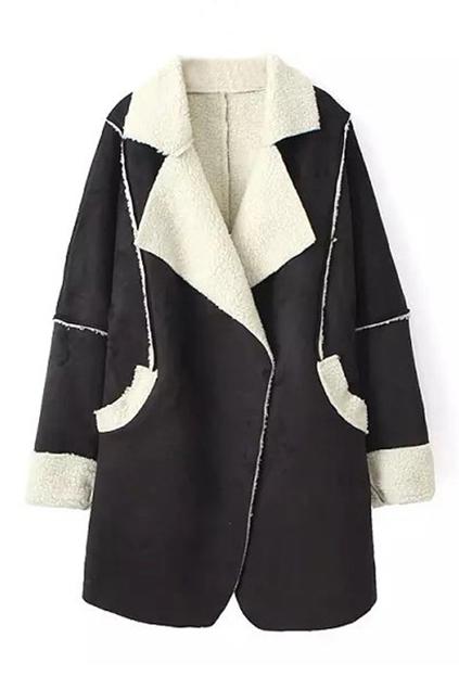 Romwe Open Front Black Coat