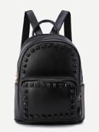 Romwe Black Rivet Pu Front Pocket Backpack