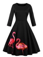 Romwe Flamingo Patch Zipper Swing Dress