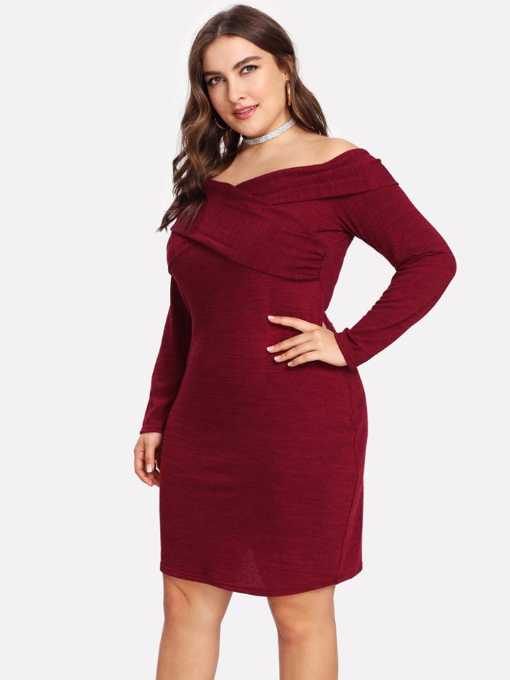 Romwe Crisscross Fitted Bardot Dress