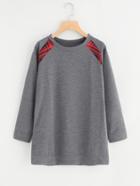 Romwe Plaid Elbow Patch Raglan Sleeve Long Sweatshirt