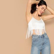 Romwe Fringe Detail Crop Cami Top