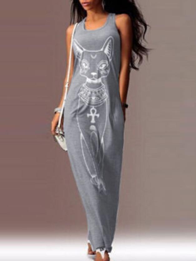 Romwe Cartoon Print Casual Grey Dress