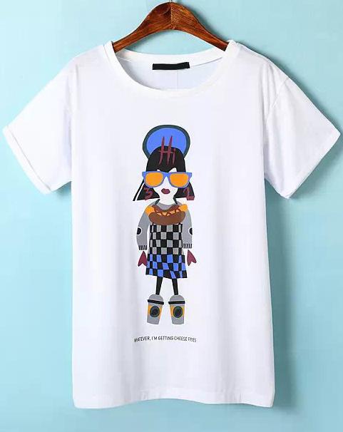 Romwe White Short Sleeve Traveler Print T-shirt