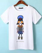 Romwe White Short Sleeve Traveler Print T-shirt