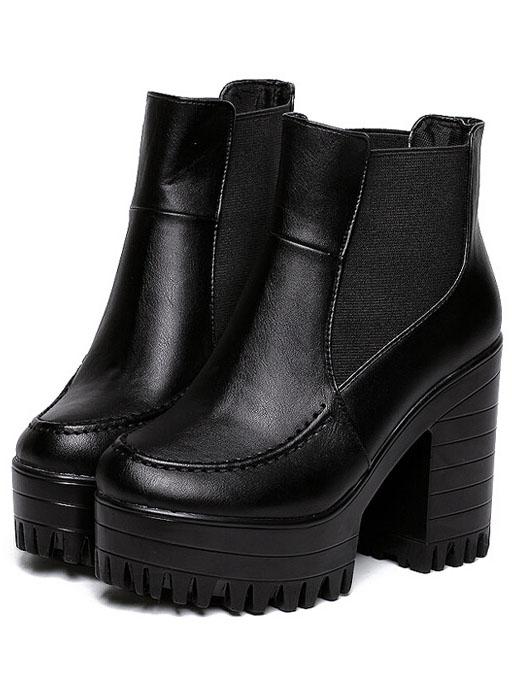Romwe Black Chunky High Heel Pu Pumps