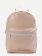 Romwe Light Pink Front Pocket Pu Backpack