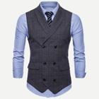 Romwe Men Plaid Double Breasted Pointed Hem Vest