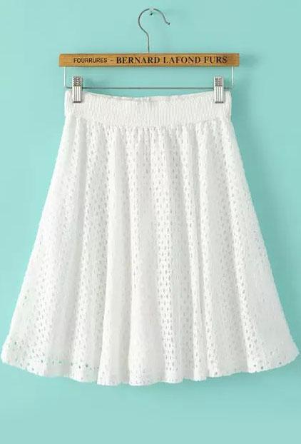 Romwe Lace Pleated Hollow Skirt