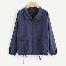 Romwe Dual Pocket Drawstring Hem Jacket