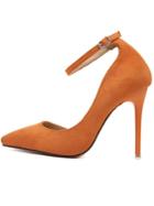 Romwe Orange Pointy Side Cut Out Ankle Strap Heels