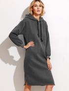 Romwe Dark Grey Hooded Slit Side Drawstring Sweatshirt Dress